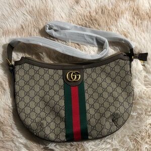 Gucci Tan Shoulder Bag with Green and Red Stripe